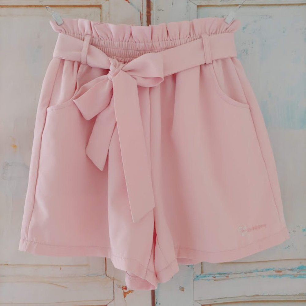 no tag cute light weight stretch waist pocket short tie belt/approx XS/lght pink